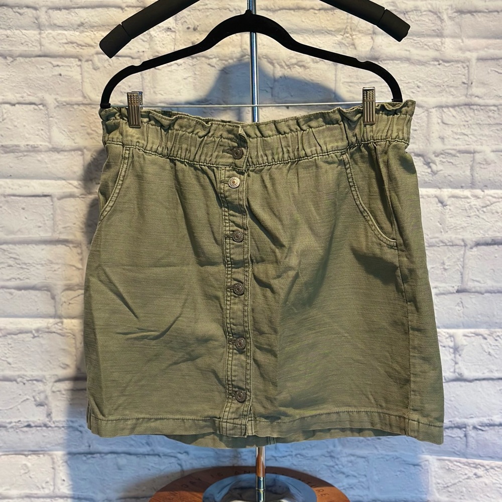 Olive Green Button-Front Skirt